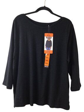 Kirkland Signature Top Women's XXL Black 3/4 Sleeve Boatneck Slub Tee T Shirt